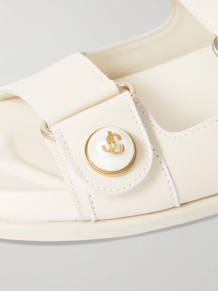 Fayence faux pearl-embellished leather slides Fayence faux pearl-embellished leather slides