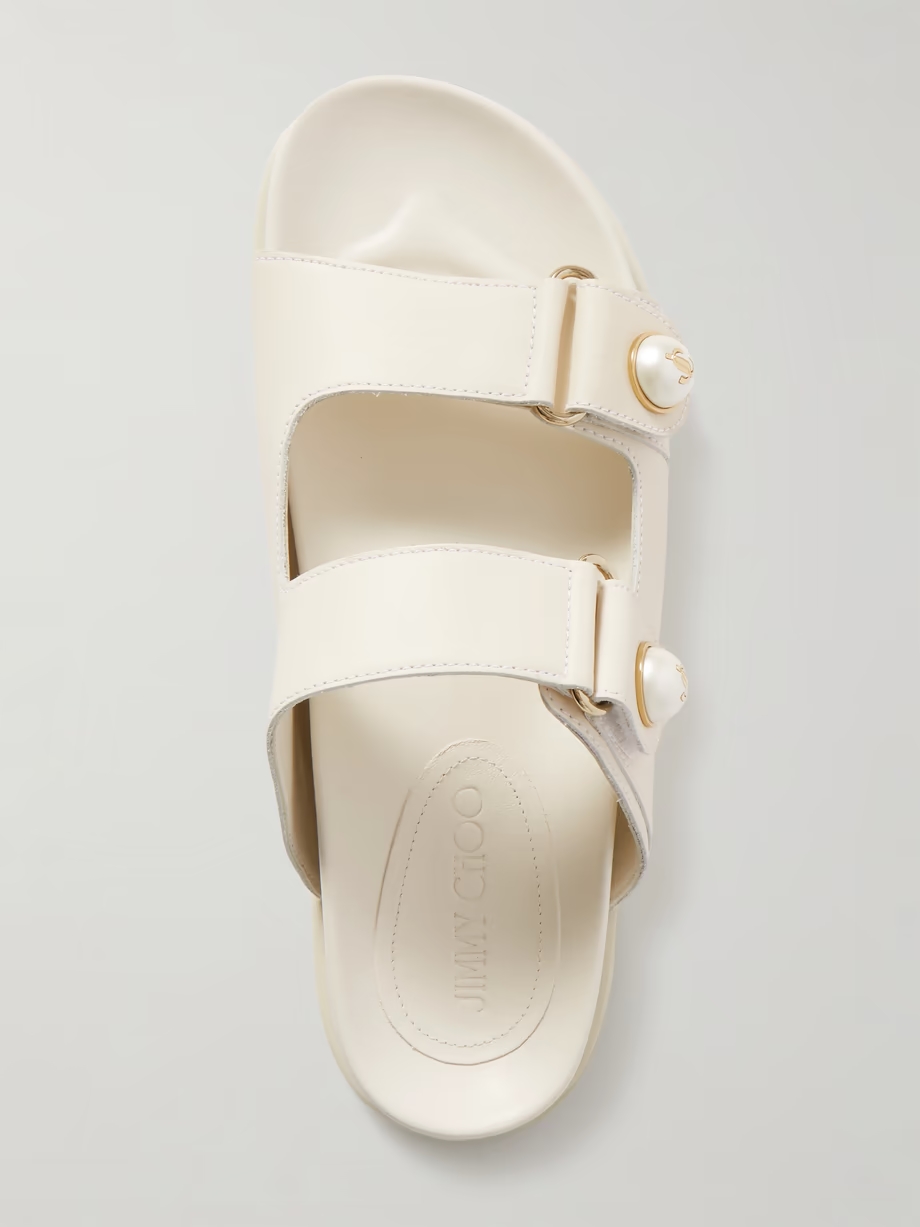Fayence faux pearl-embellished leather slides Fayence faux pearl-embellished leather slides