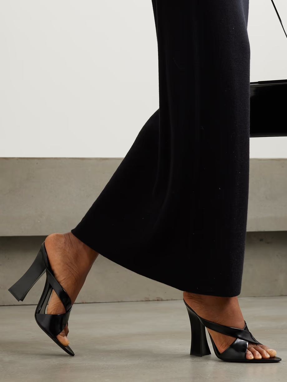 Eva glossed-leather mules Eva glossed-leather mules