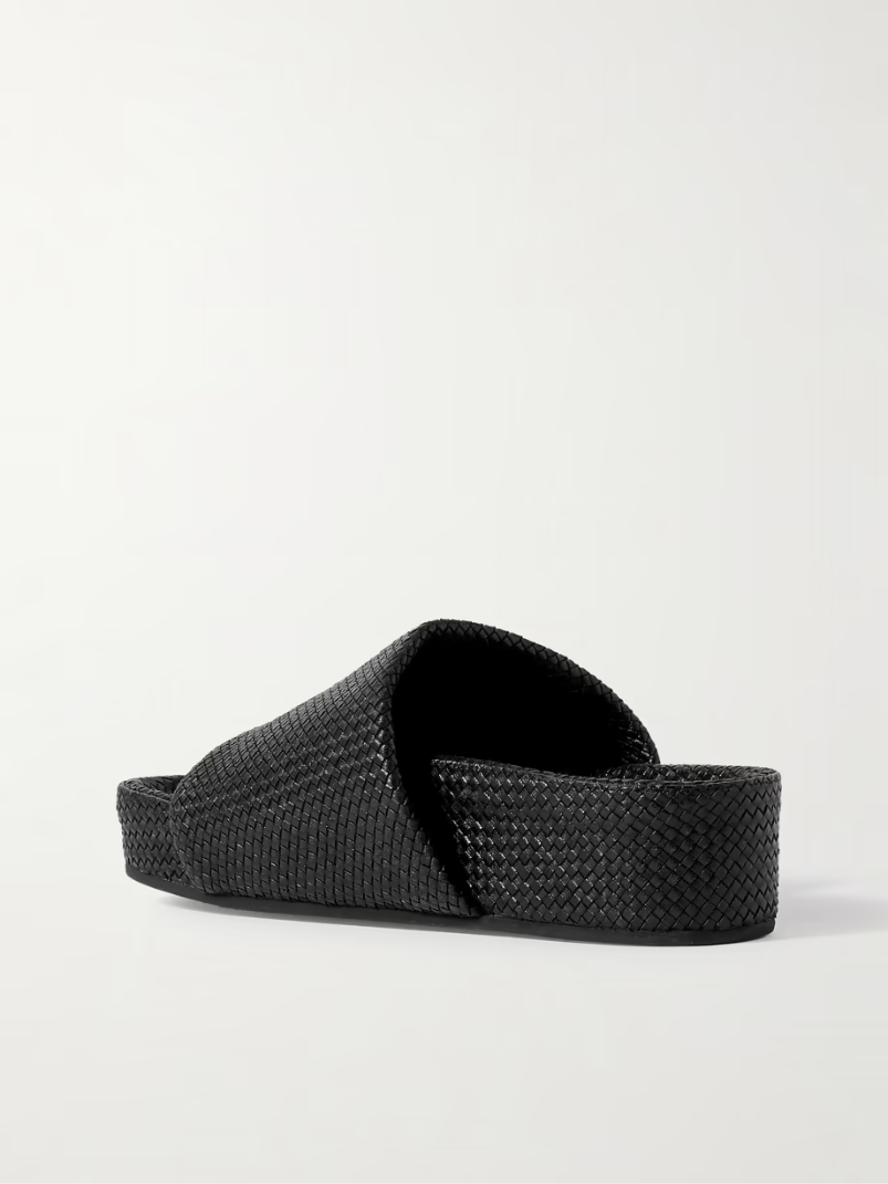 Woven leather platform slides Woven leather platform slides