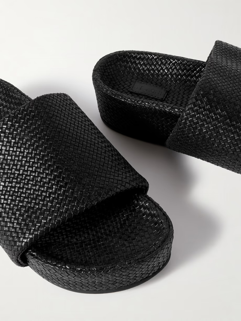 Woven leather platform slides Woven leather platform slides