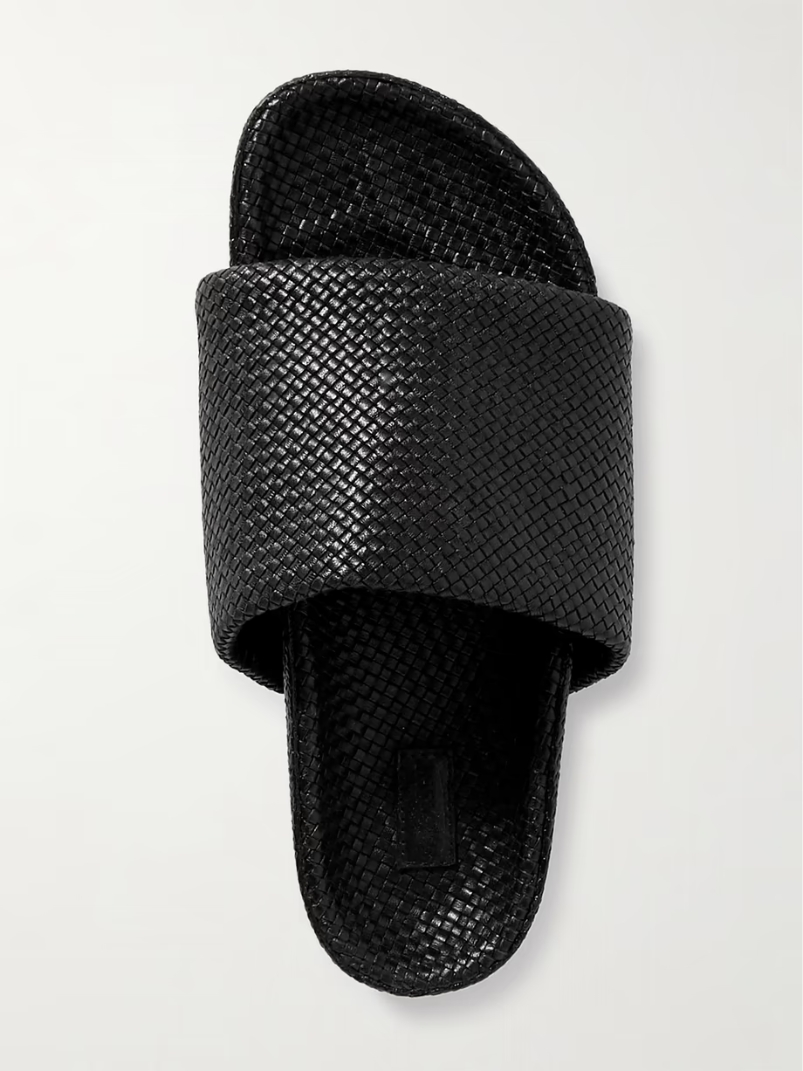 Woven leather platform slides Woven leather platform slides