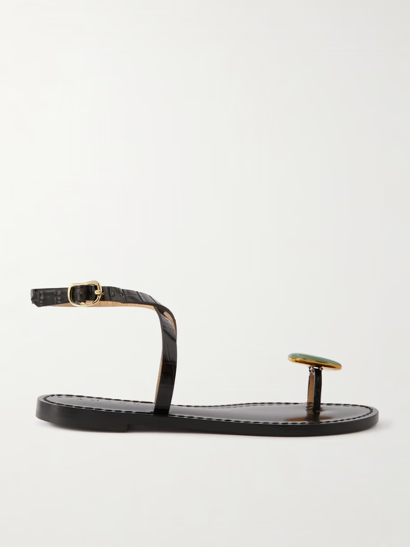 The Kigali aventurine-embellished croc-effect leather sandals The Kigali aventurine-embellished croc-effect leather sandals
