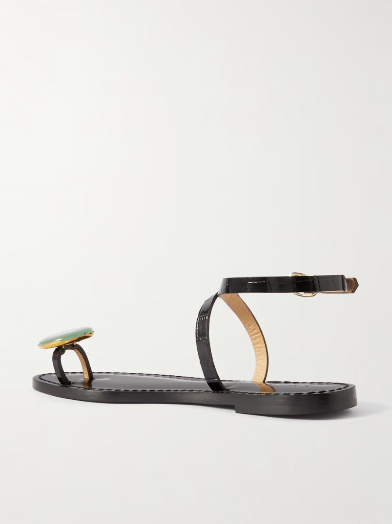 The Kigali aventurine-embellished croc-effect leather sandals The Kigali aventurine-embellished croc-effect leather sandals