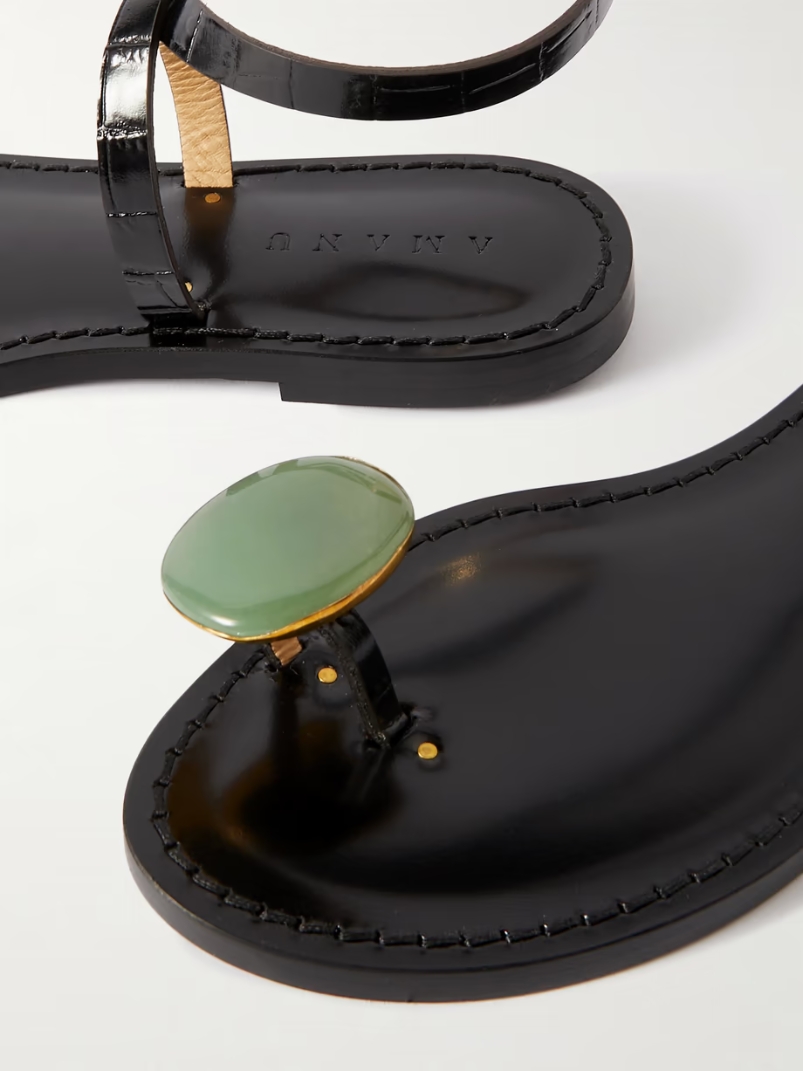 The Kigali aventurine-embellished croc-effect leather sandals The Kigali aventurine-embellished croc-effect leather sandals
