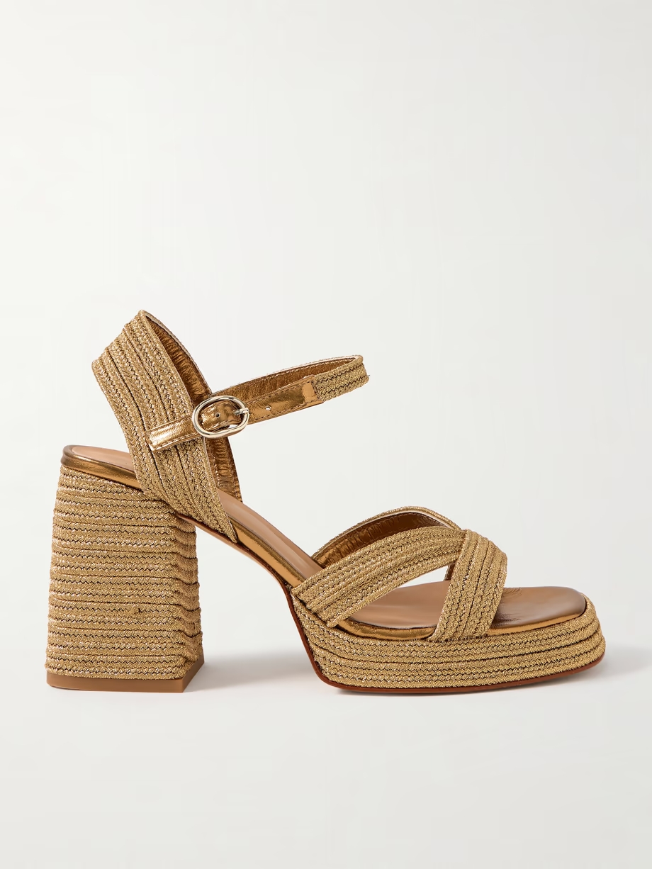 Valle 95 metallic leather-trimmed raffia platform sandals Valle 95 metallic leather-trimmed raffia platform sandals