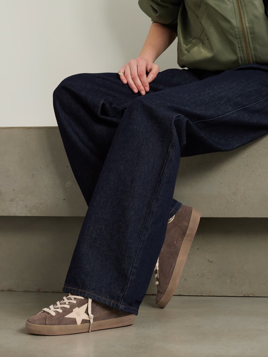 Super-Star distressed leather-trimmed suede sneakers Super-Star distressed leather-trimmed suede sneakers