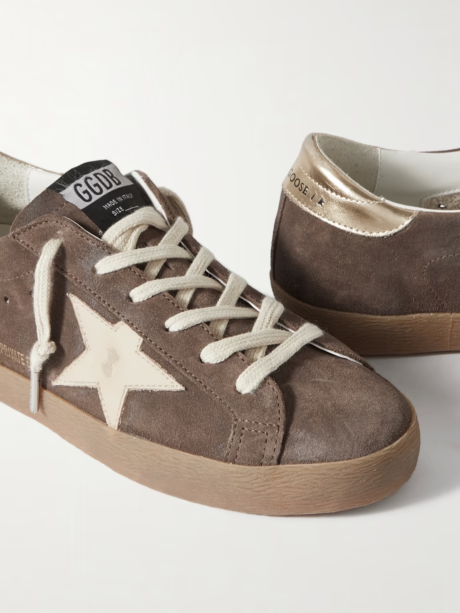 Super-Star distressed leather-trimmed suede sneakers Super-Star distressed leather-trimmed suede sneakers