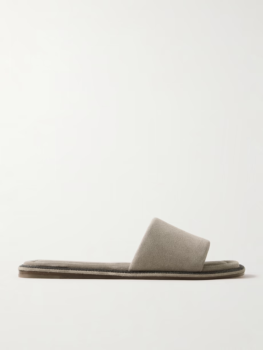 Bead-embellished suede slides Bead-embellished suede slides
