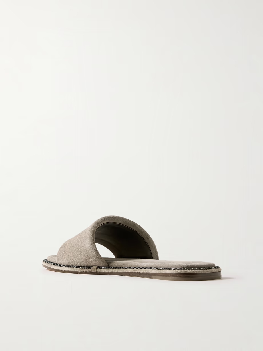 Bead-embellished suede slides Bead-embellished suede slides