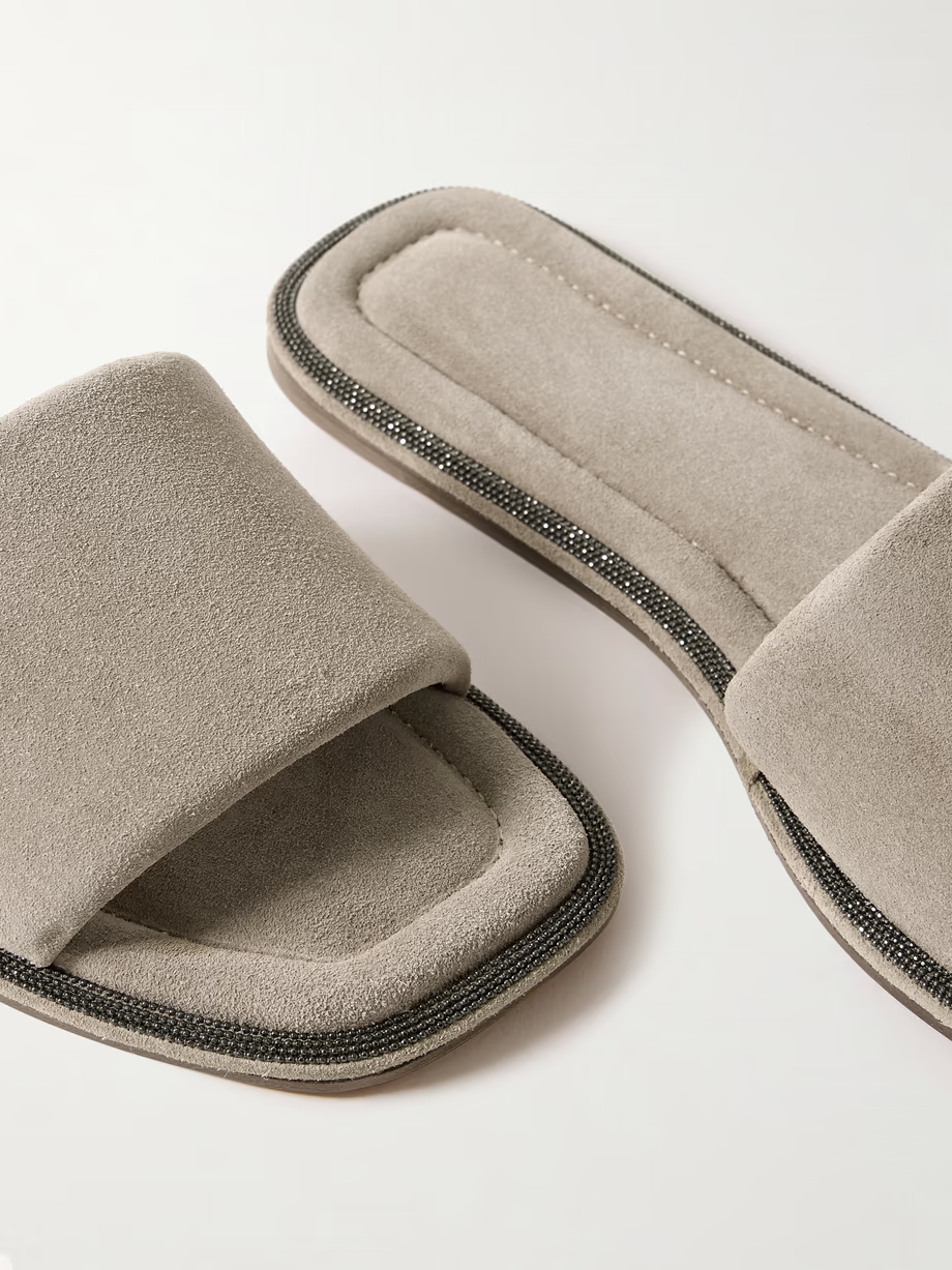 Bead-embellished suede slides Bead-embellished suede slides