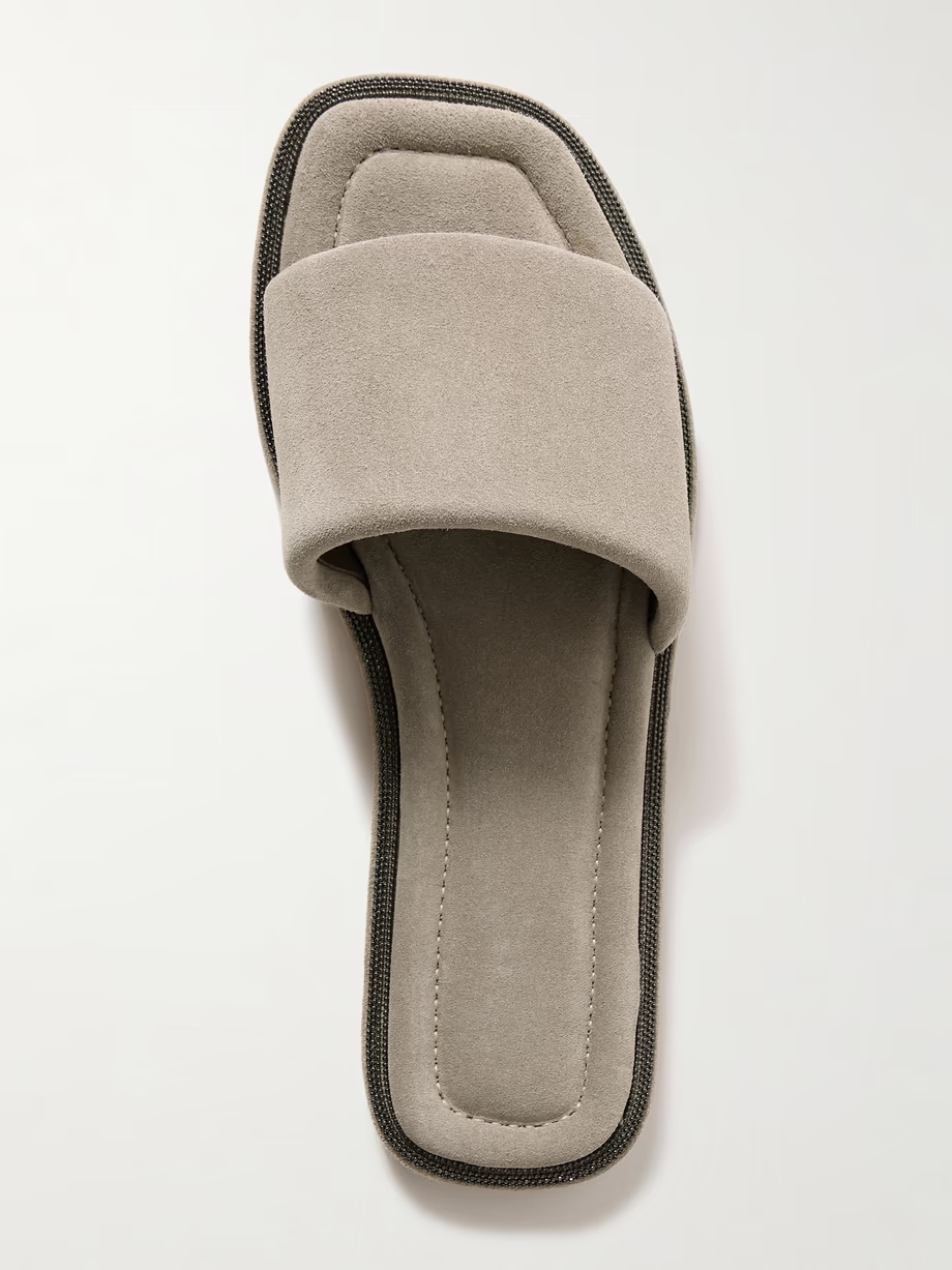 Bead-embellished suede slides Bead-embellished suede slides