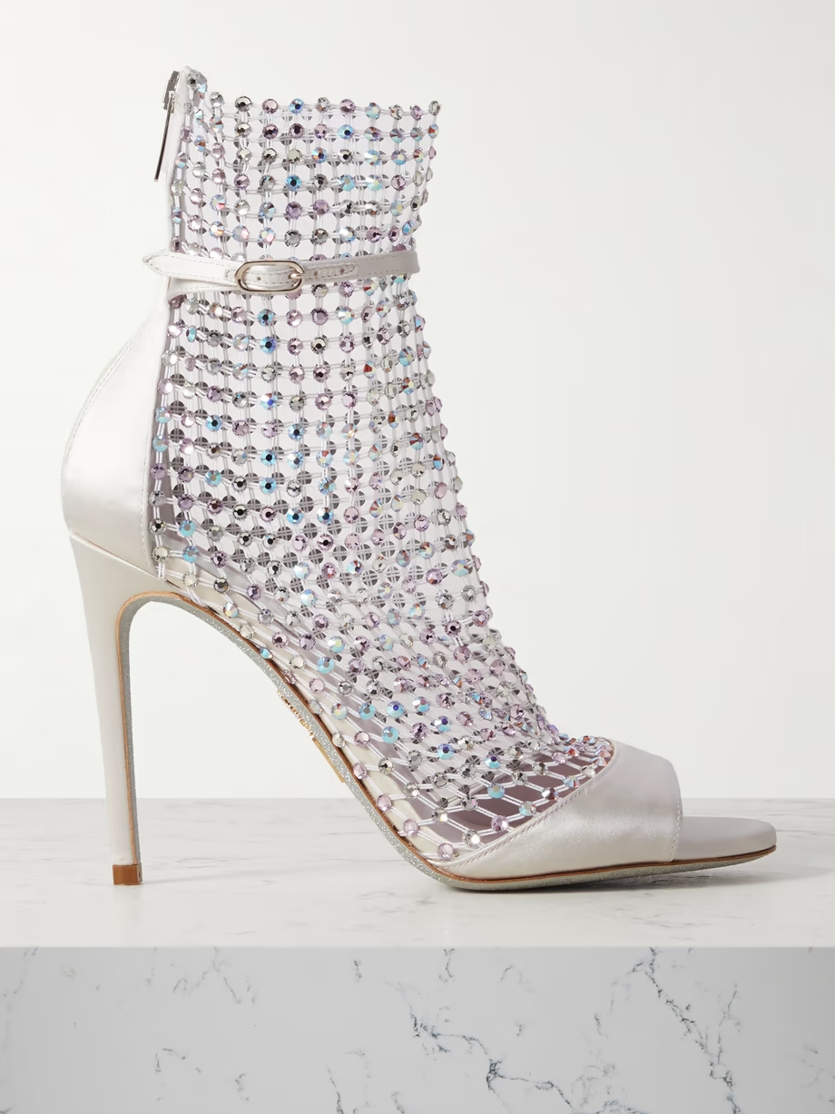 Galaxia crystal-embellished satin and mesh pumps Galaxia crystal-embellished satin and mesh pumps