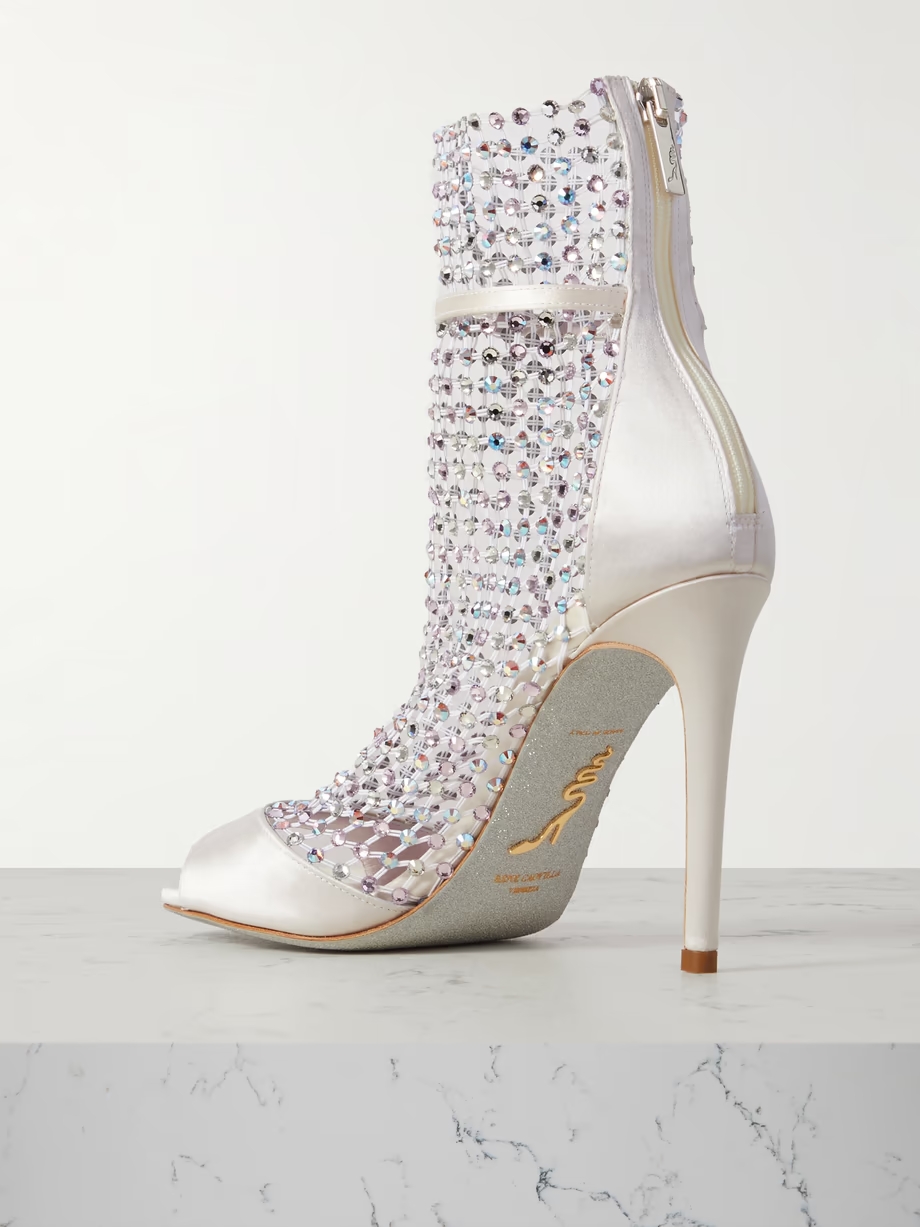 Galaxia crystal-embellished satin and mesh pumps Galaxia crystal-embellished satin and mesh pumps