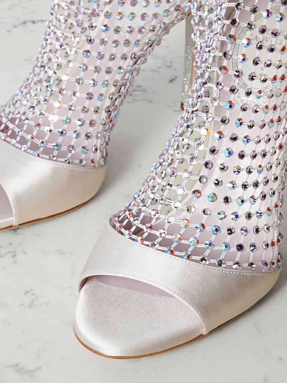 Galaxia crystal-embellished satin and mesh pumps Galaxia crystal-embellished satin and mesh pumps