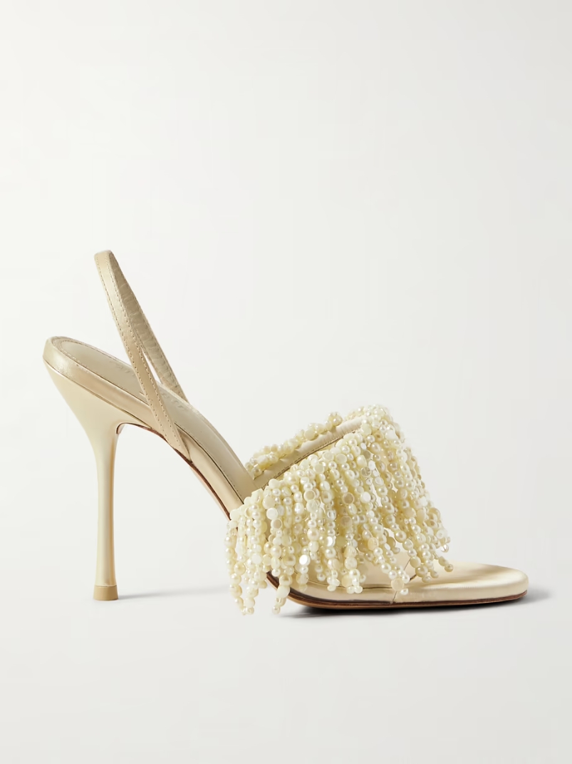 Cassia faux pearl-embellished PVC and satin slingback sandals Cassia faux pearl-embellished PVC and satin slingback sandals