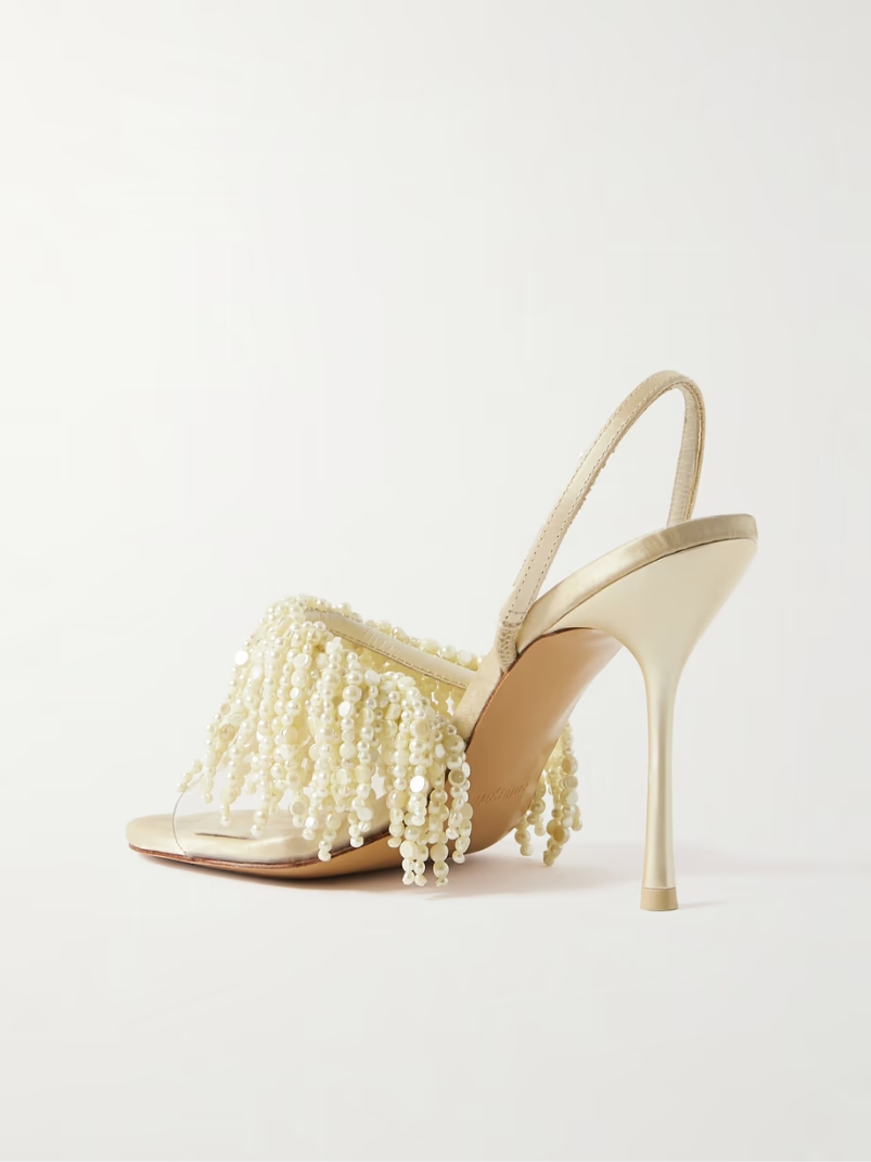Cassia faux pearl-embellished PVC and satin slingback sandals Cassia faux pearl-embellished PVC and satin slingback sandals
