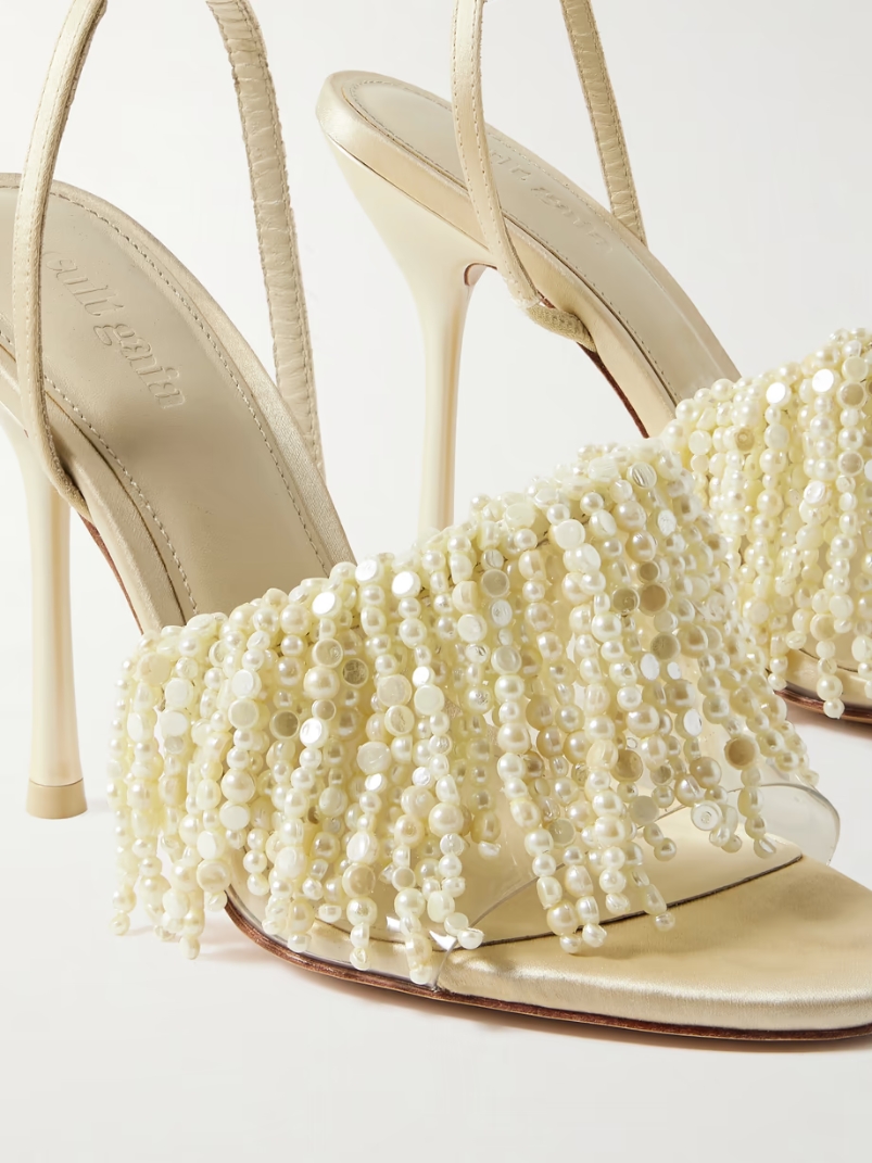 Cassia faux pearl-embellished PVC and satin slingback sandals Cassia faux pearl-embellished PVC and satin slingback sandals