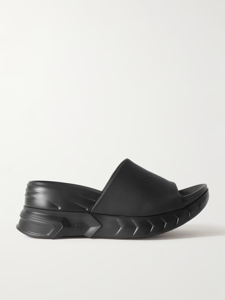 Marshmallow logo-debossed leather platform slides Marshmallow logo-debossed leather platform slides