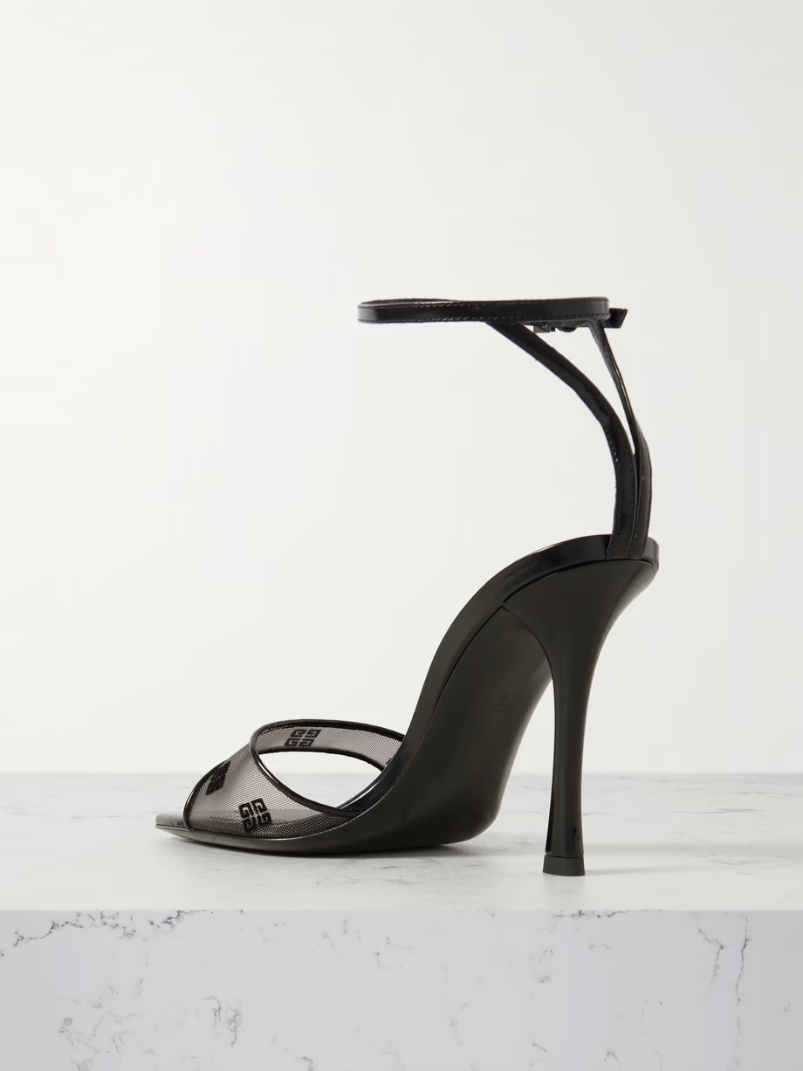 Patent leather-trimmed devoré-mesh sandals Patent leather-trimmed devoré-mesh sandals