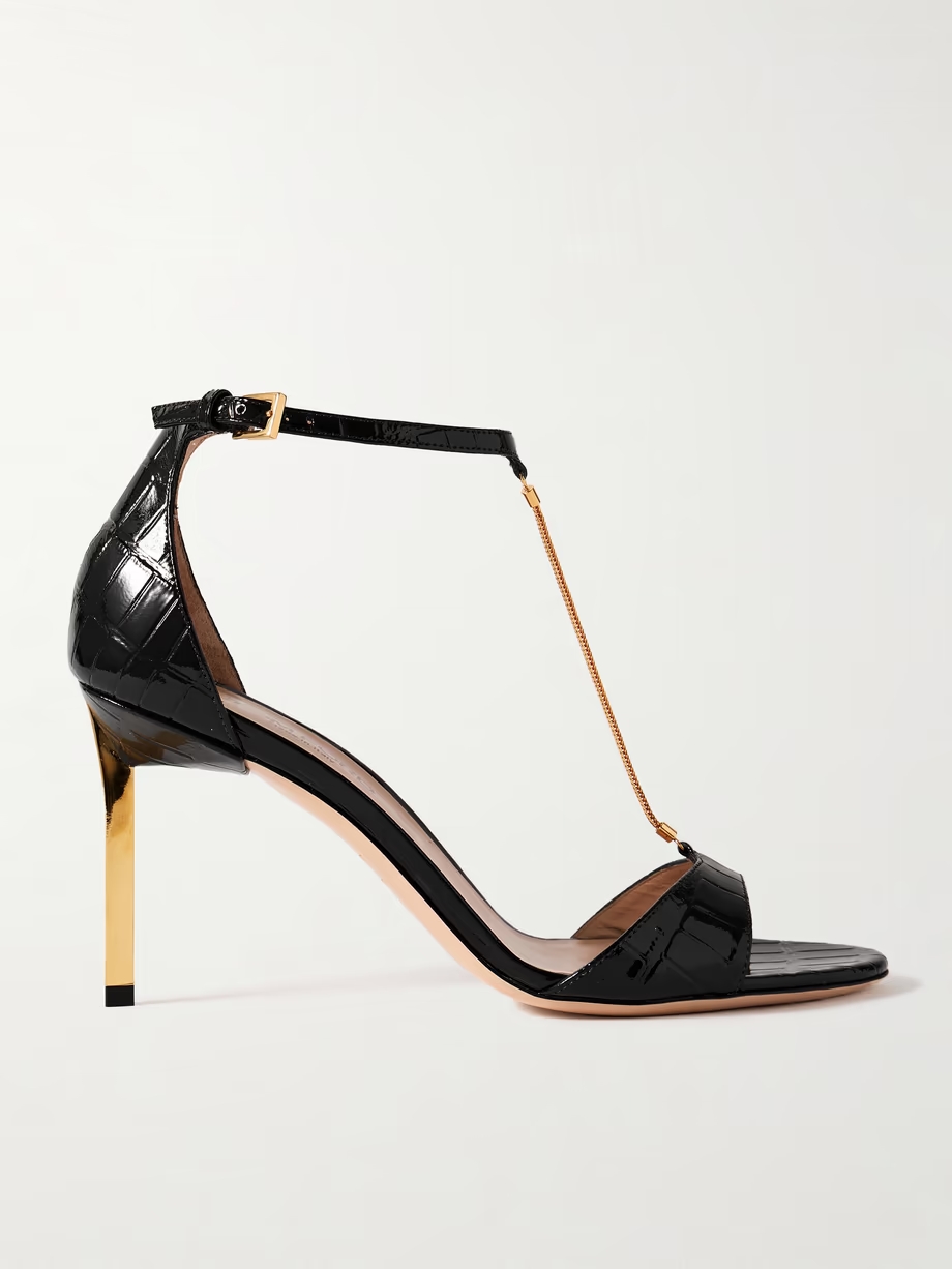 Emanuelle chain-embellished croc-effect leather sandals Emanuelle chain-embellished croc-effect leather sandals