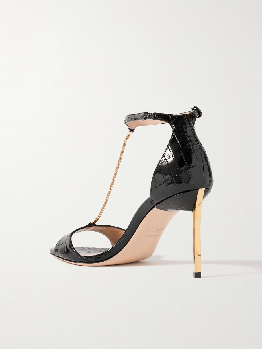 Emanuelle chain-embellished croc-effect leather sandals Emanuelle chain-embellished croc-effect leather sandals