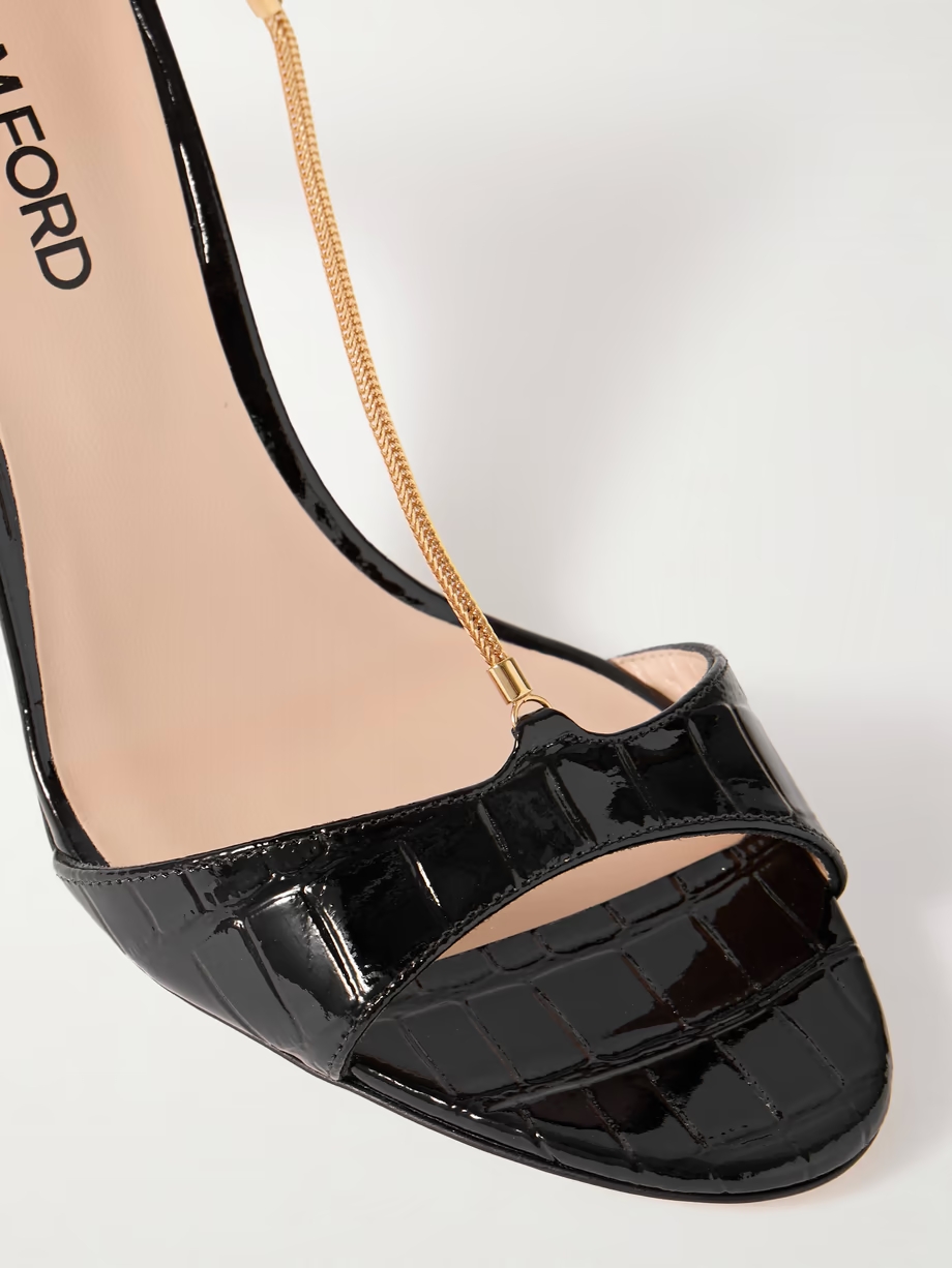 Emanuelle chain-embellished croc-effect leather sandals Emanuelle chain-embellished croc-effect leather sandals