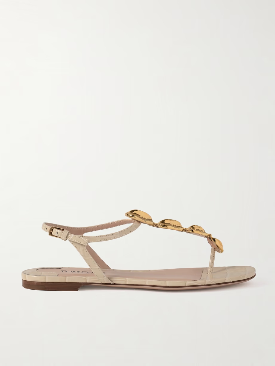 Titan embellished croc-effect patent-leather slingback sandals Titan embellished croc-effect patent-leather slingback sandals