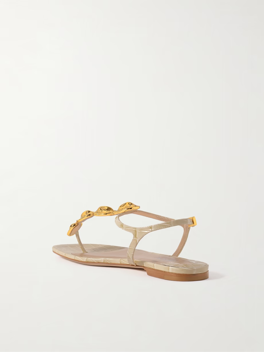 Titan embellished croc-effect patent-leather slingback sandals Titan embellished croc-effect patent-leather slingback sandals