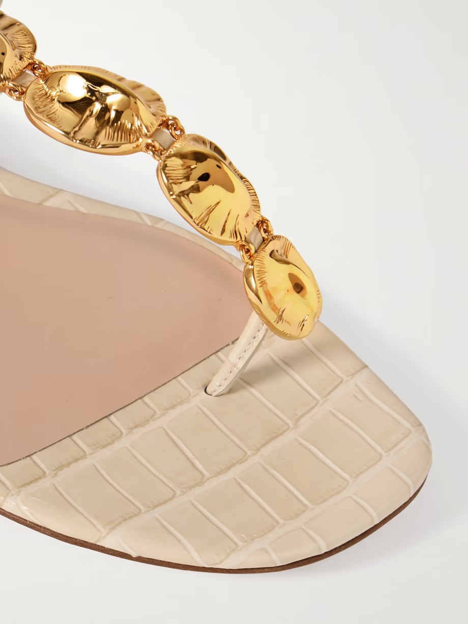 Titan embellished croc-effect patent-leather slingback sandals Titan embellished croc-effect patent-leather slingback sandals