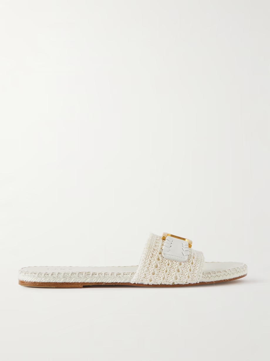 Marcie leather-trimmed crocheted slides Marcie leather-trimmed crocheted slides