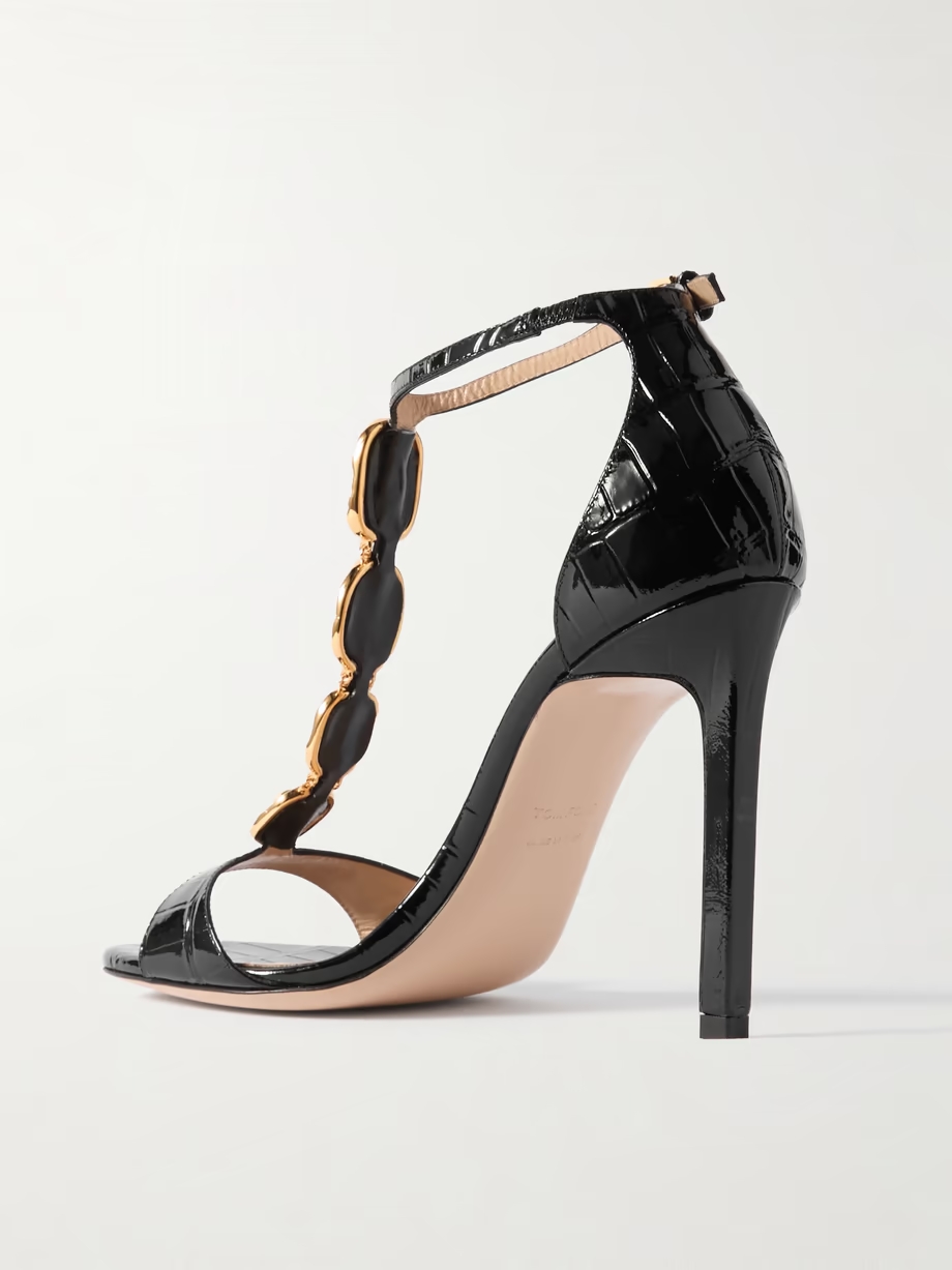 Embellished croc-effect leather sandals Embellished croc-effect leather sandals