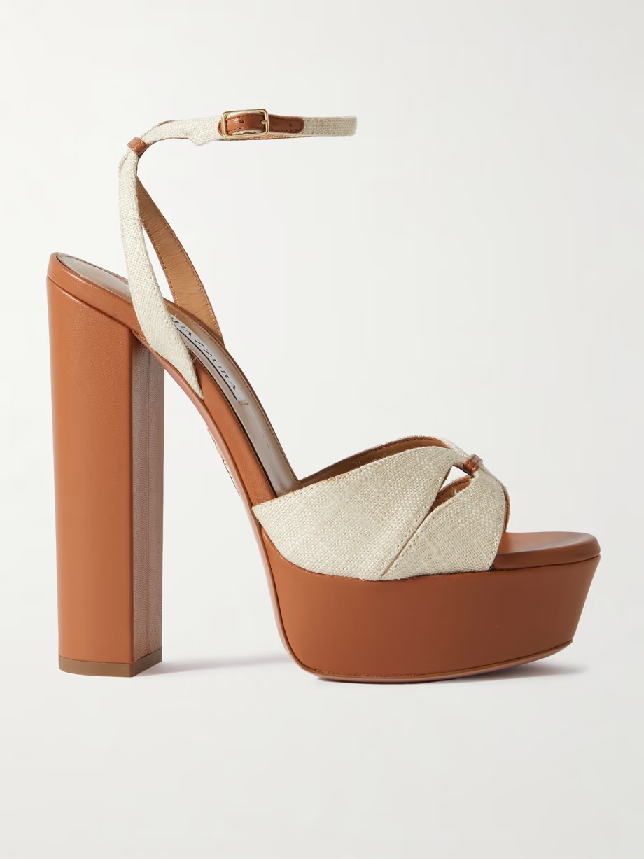 Villette 140 linen and leather platform sandals Villette 140 linen and leather platform sandals