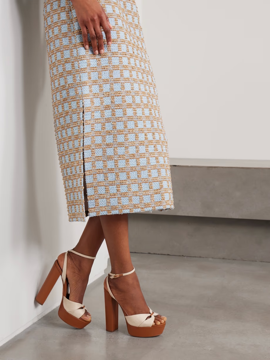 Villette 140 linen and leather platform sandals Villette 140 linen and leather platform sandals