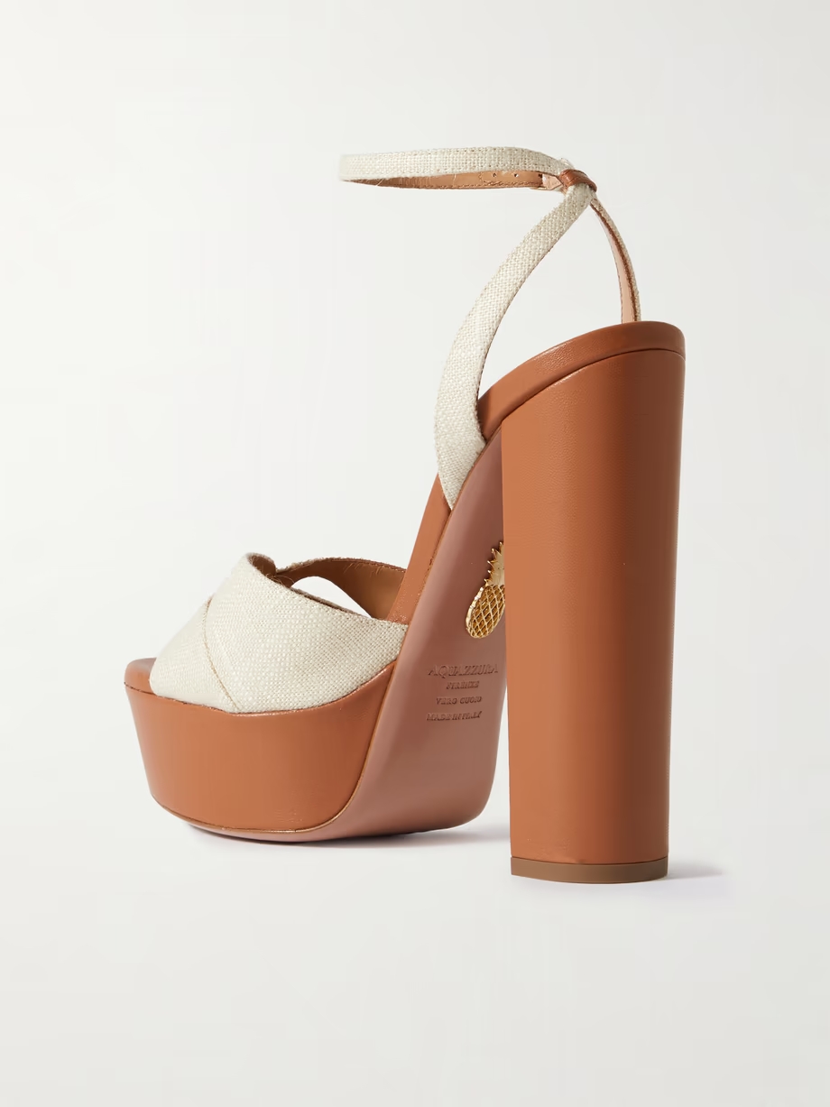 Villette 140 linen and leather platform sandals Villette 140 linen and leather platform sandals