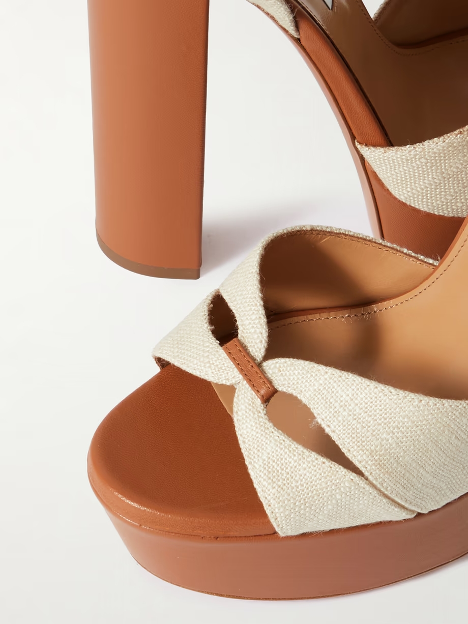 Villette 140 linen and leather platform sandals Villette 140 linen and leather platform sandals