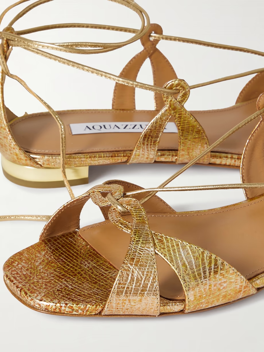 Cala di Volpe metallic snake-effect leather sandals Cala di Volpe metallic snake-effect leather sandals