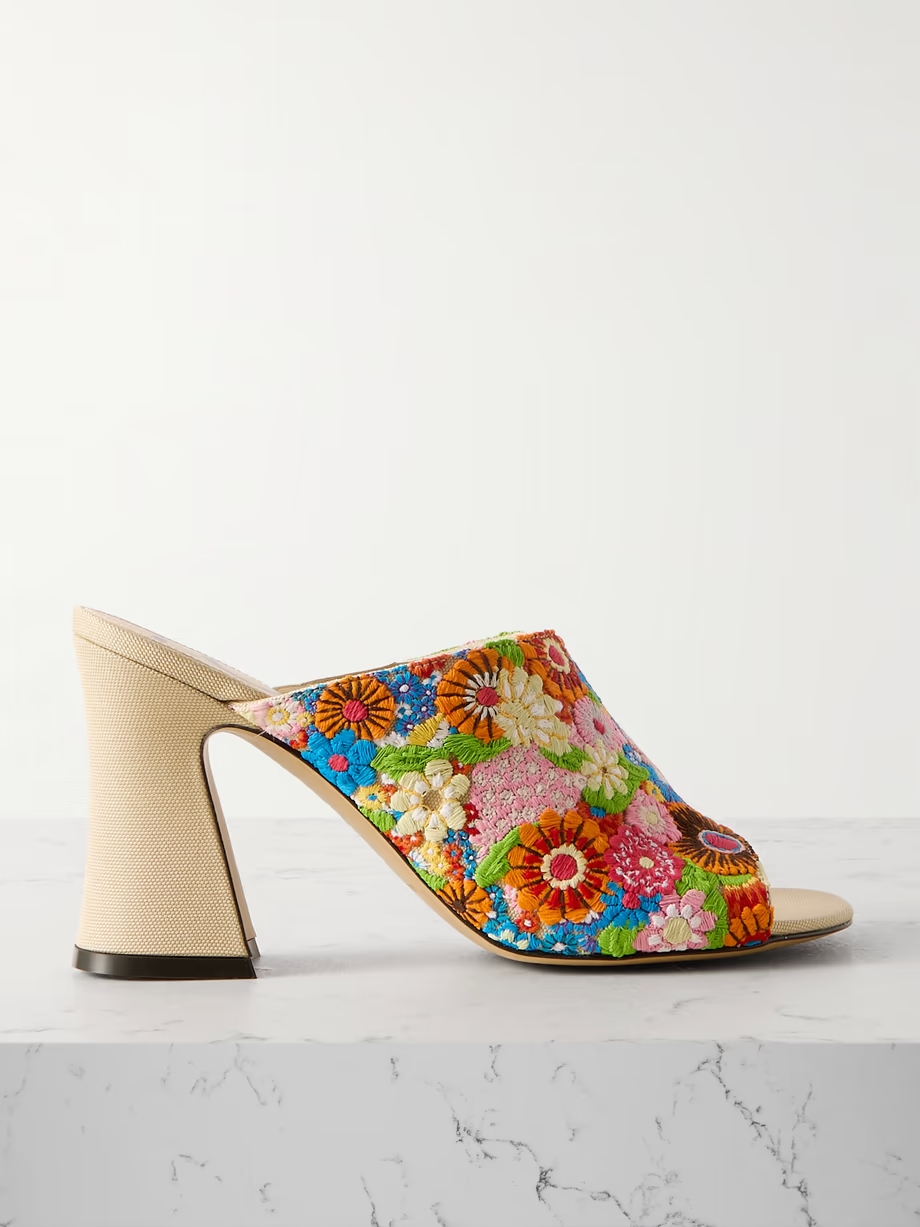 + Paula\'s Ibiza embroidered canvas mules + Paula\'s Ibiza embroidered canvas mules