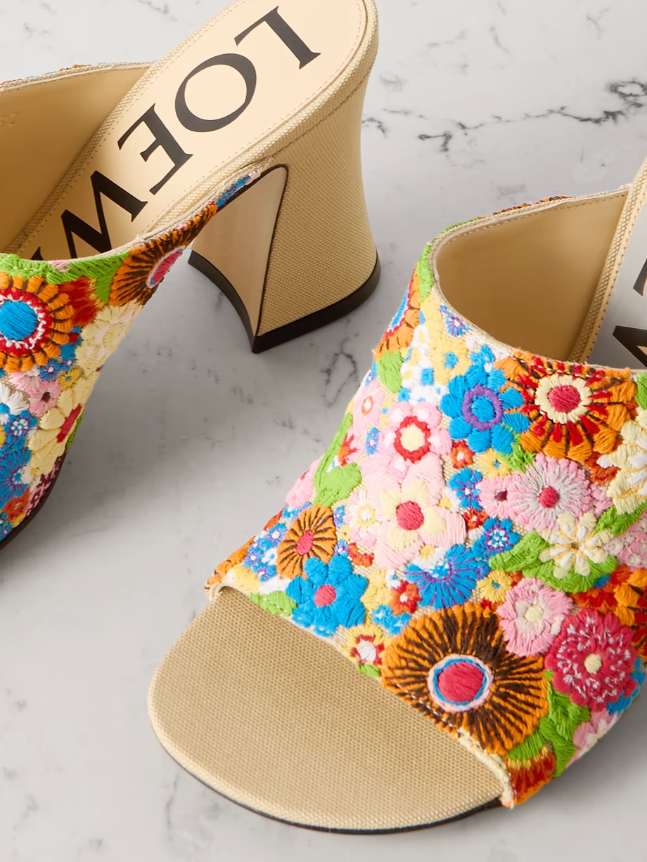 + Paula\'s Ibiza embroidered canvas mules + Paula\'s Ibiza embroidered canvas mules
