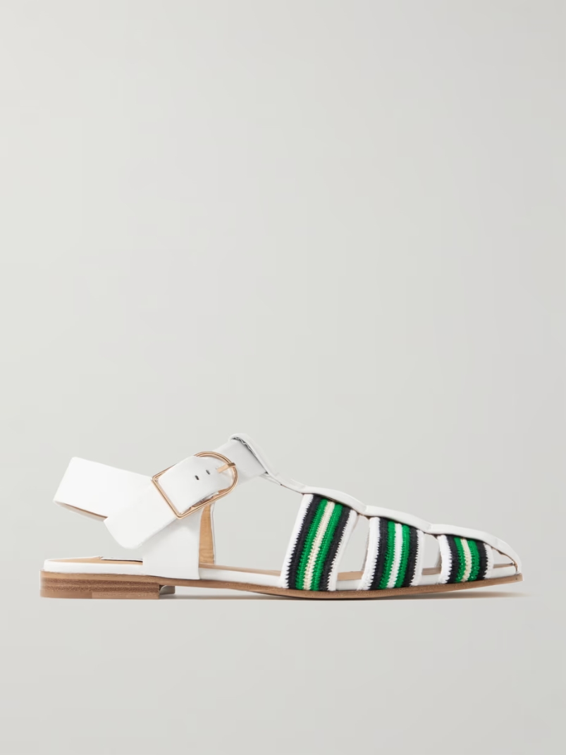 Calla striped crochet-knit and leather sandals Calla striped crochet-knit and leather sandals