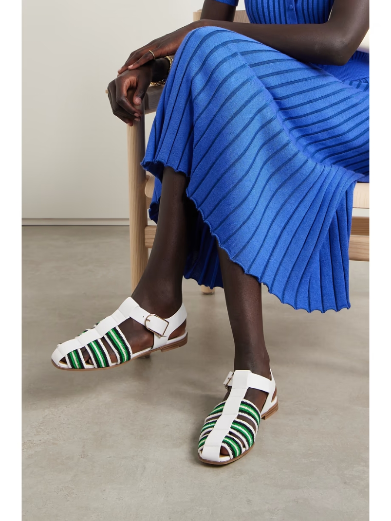 Calla striped crochet-knit and leather sandals Calla striped crochet-knit and leather sandals