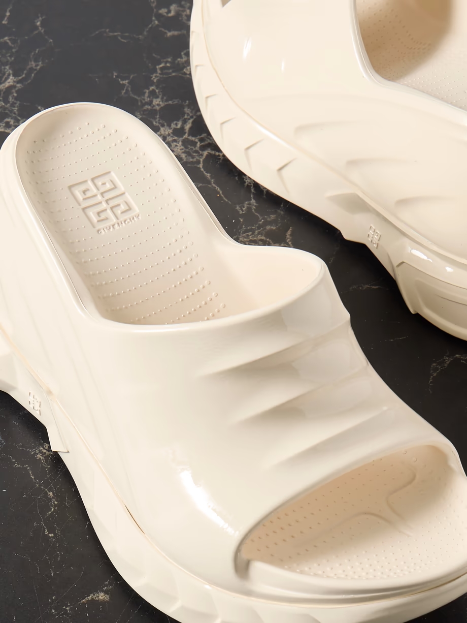 Marshmallow glossed-rubber platform wedge mules Marshmallow glossed-rubber platform wedge mules