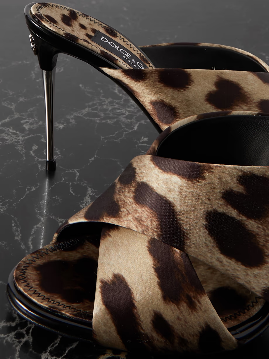 Leopard-print satin mules Leopard-print satin mules