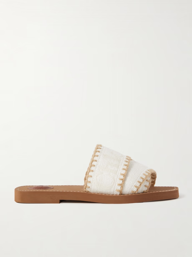 Woody whipstitched logo-jacquard canvas slides Woody whipstitched logo-jacquard canvas slides