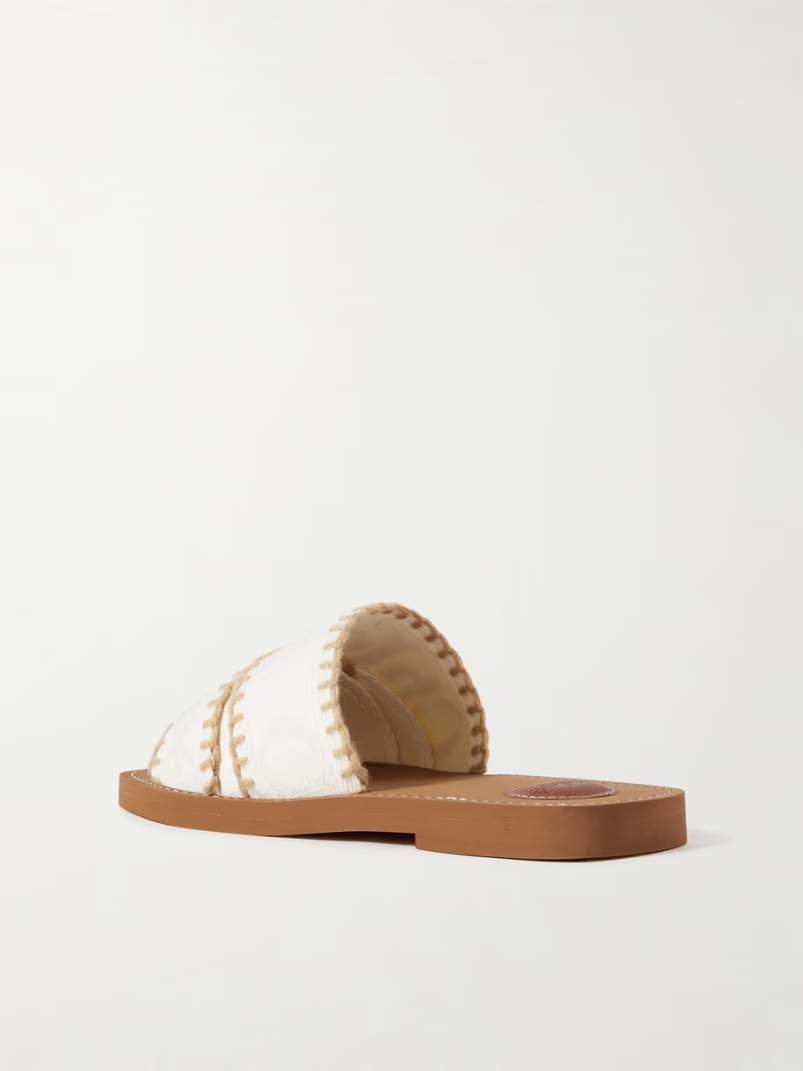 Woody whipstitched logo-jacquard canvas slides Woody whipstitched logo-jacquard canvas slides