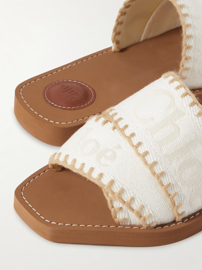 Woody whipstitched logo-jacquard canvas slides Woody whipstitched logo-jacquard canvas slides