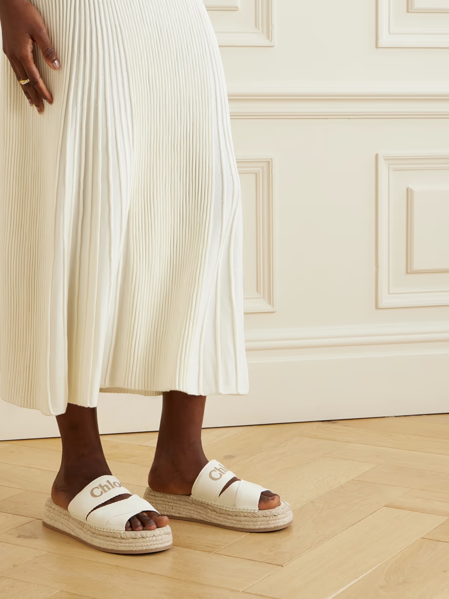 Mila logo-embroidered canvas espadrille slides Mila logo-embroidered canvas espadrille slides