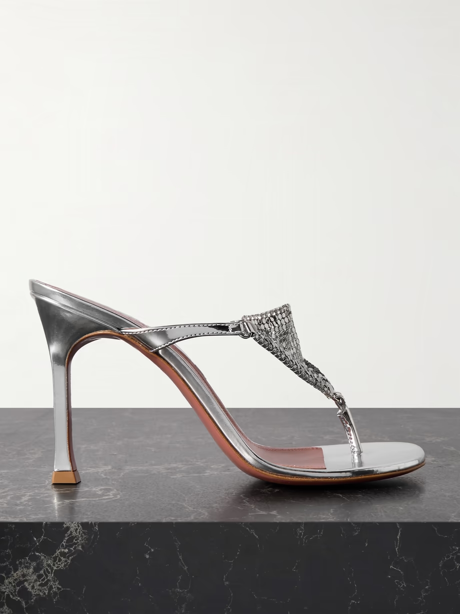 Cameron crystal-embellished chainmail and metallic leather mules Cameron crystal-embellished chainmail and metallic leather mules