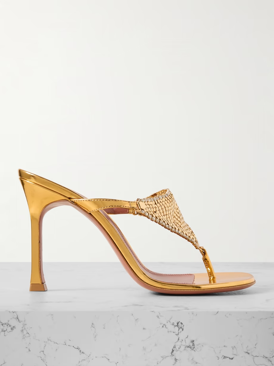 Cameron crystal-embellished chainmail and metallic leather mules Cameron crystal-embellished chainmail and metallic leather mules