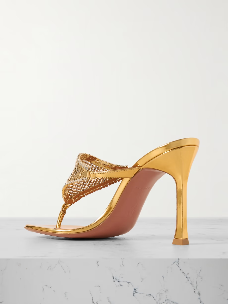 Cameron crystal-embellished chainmail and metallic leather mules Cameron crystal-embellished chainmail and metallic leather mules